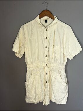 Universal Thread Linen Blend Romper Utility Button Front Cream Size Small